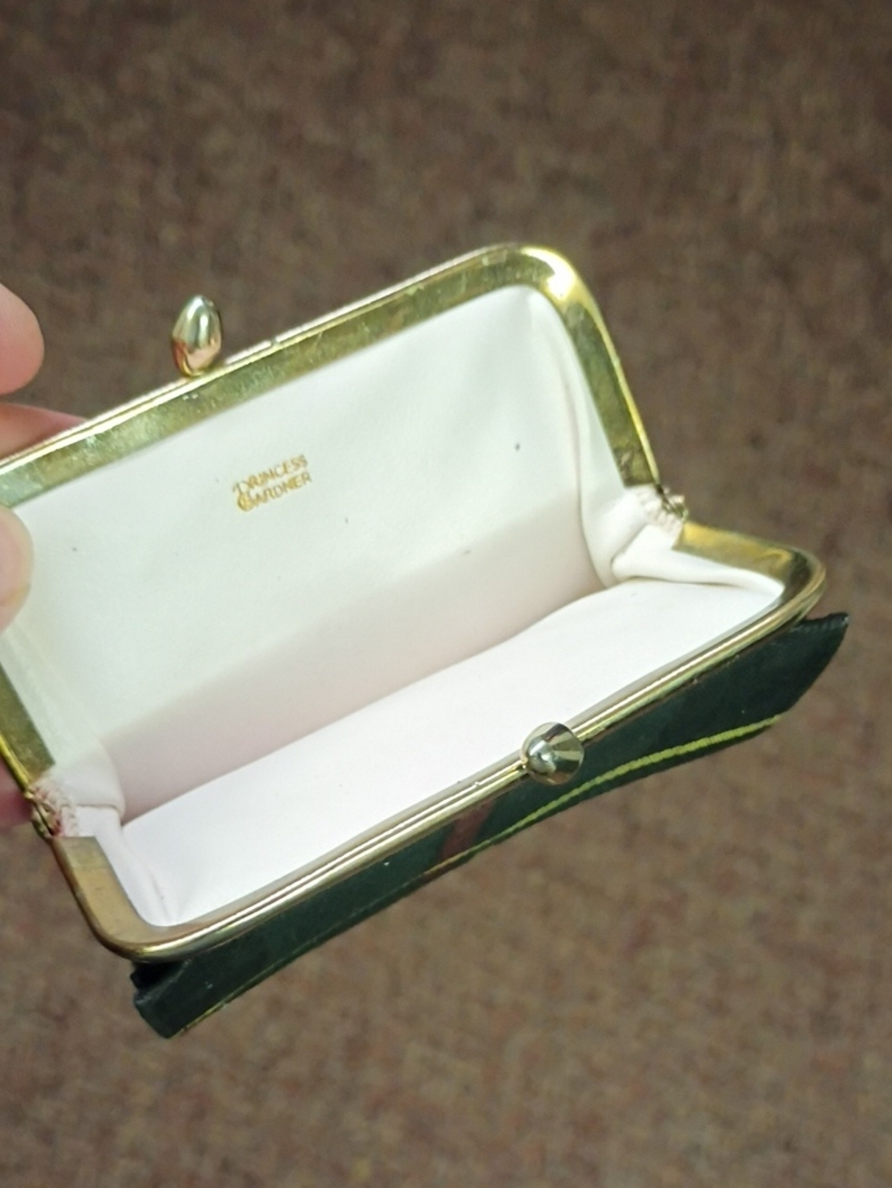 Princess Gardner dark green Cloth kiss-lock wallet with gold trim